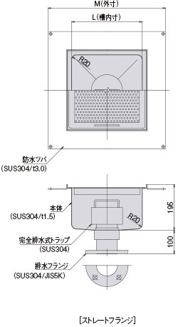 天吊型 蓋、ストレートフランジの図